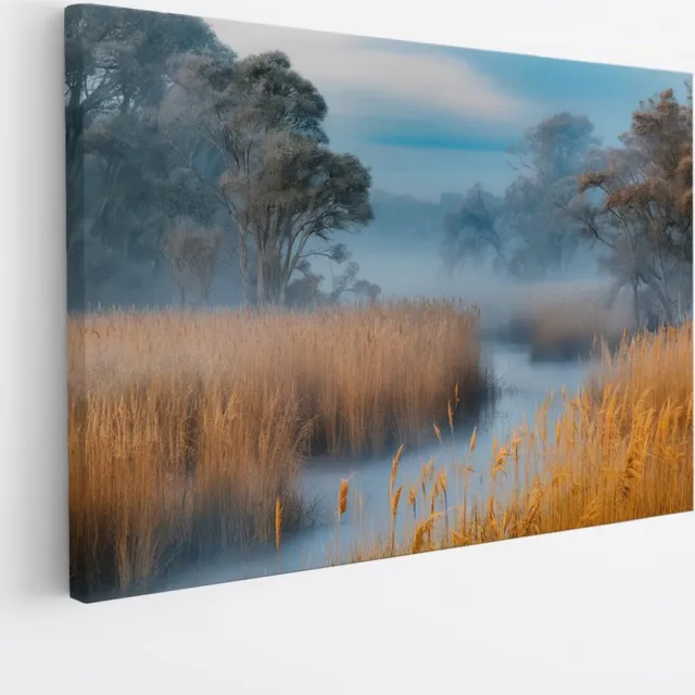 Saammp Canvas Schilderij - Abstract - Mist - Landschap - Natuur - 50x40 - Foto op canvas - Wanddecoratie - Muurdecoratie Woonkamer - Slaapkamer decoratie - Canvas Print Multicolor