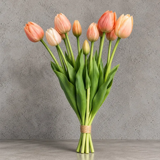 Seta Fiori Real Touch Kunsttulpen Peach - Bos van 7 Tulpen - 45 cm - Voelen Echt Aan - Kan Ook in Water bij Verse Bloemen peach, zalmkleurig