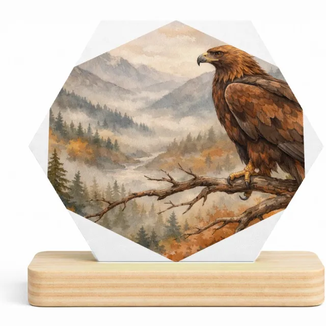 Mr Cadeautjes MDF fotolijst/inleg hexagon 14 x 13 - design Een decoratieve seizoensscène met een herkenbaar wilddier en | cadeau Wit