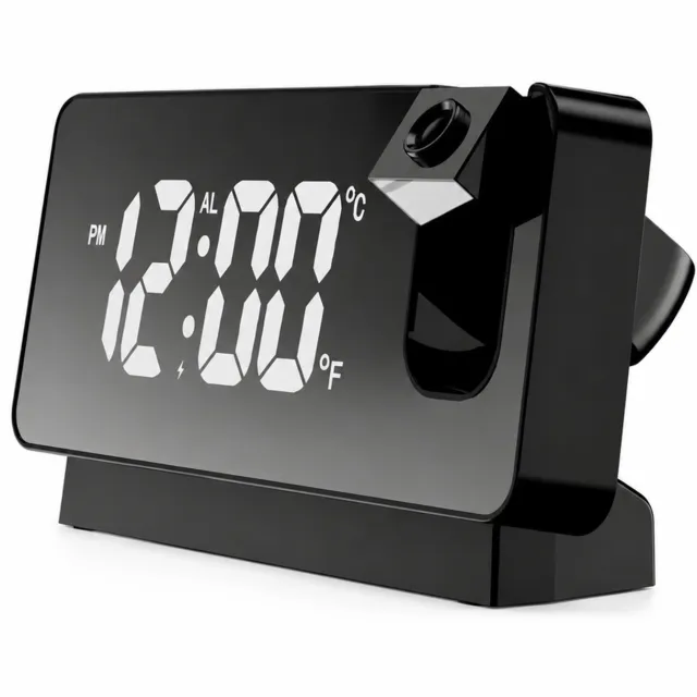 SWGOTA Zwarte digitale wekker met wit LED-spiegeldisplay en tafelvoet - inclusief USB-kabel, handleiding en beschermzakje