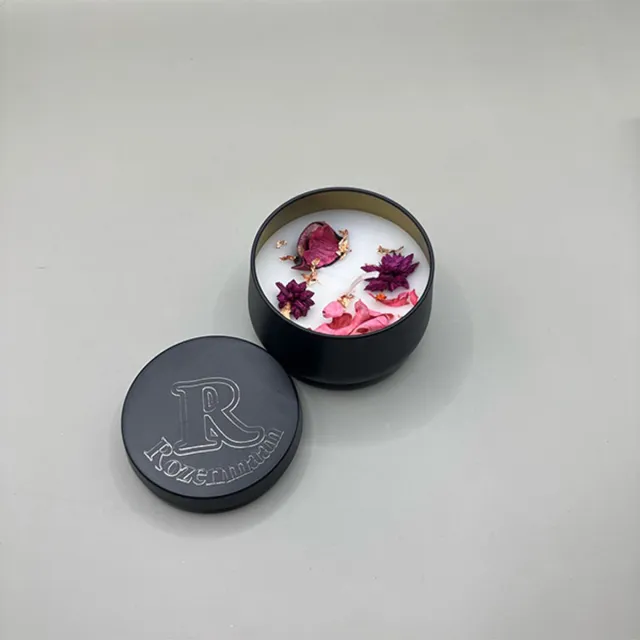 MHOLY Rozemaan - Luxe Geurkaars - Zwart Glas - Handgemaakt - Palmwas - Rozen Etherische Olie - 8 Uur Brandtijd - 150ml Wit