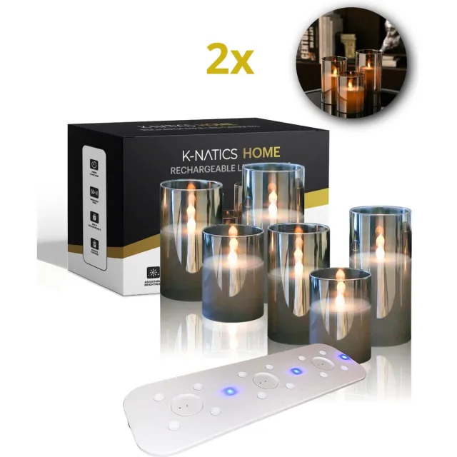 K-natics 2x3 K-NATICS Oplaadbare LED Kaarsen - Inclusief Oplaadstation - Zwart/grijs - LED Kaarsen Met Afstandsbediening - Elektrische Kaarsen - Bewegende Vlam - Timerfunctie