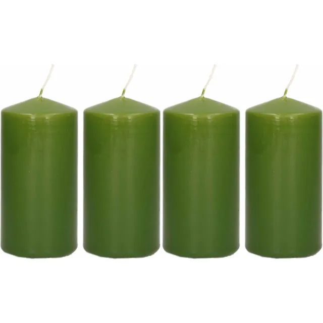 Trend Candles Cilinderkaars/stompkaars - 6x - olijfgroen - 6 x 12 cm - 40 branduren - met brandvertragende folie