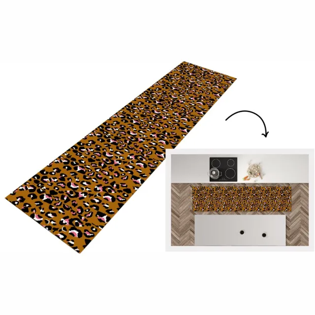 KitchenYeah Keukenloper - Loper keuken - Panter - Design - Roze - Bruin - Patronen - 240x60 cm - Keukenloper vinyl Multicolor