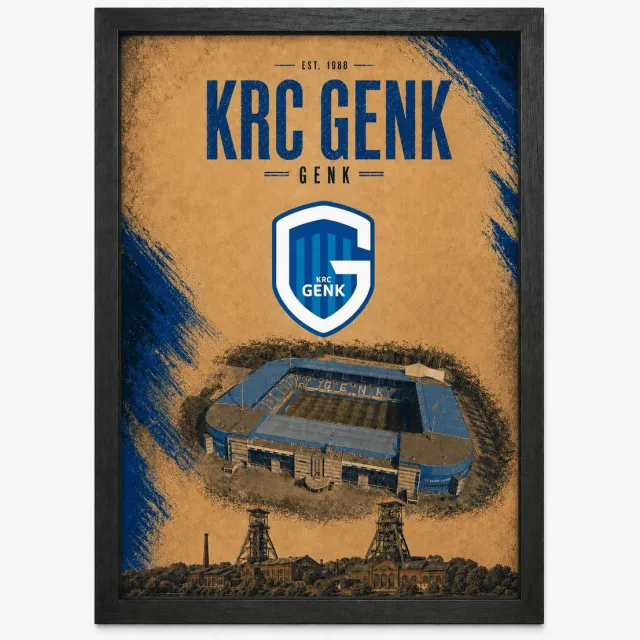 Joshimo KRC Genk Poster | Voetbalposter met Stadion en Clublogo | Inclusief Zwarte A4 Lijst | Wanddecoratie Blauw