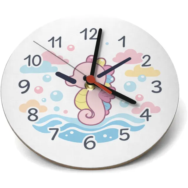 Mr Cadeautjes Klok rond Ø 19 - design Onderwaterklok met een schattige zeepaardje-illustratie | cadeau Wit