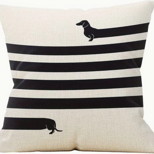 Truus & Nelly Teckel Kussenhoes - "Long dog" Zwart en wit
