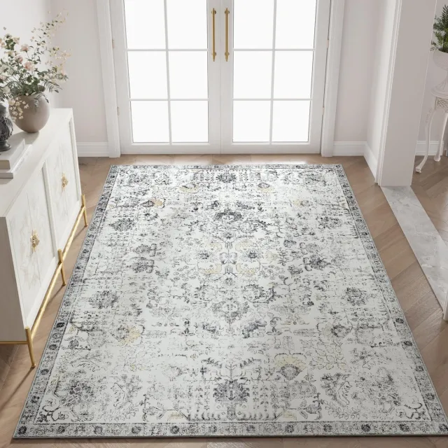 Unyqoos Wasbare en Antislip Deurmat met Stijlvol Bloemendesign voor Binnen en Buiten, rood, 90*150 cm