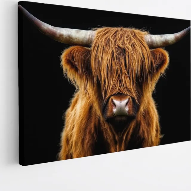 Saammp Canvas Schilderij Schotse Hooglander Koe in het hoge gras - Dieren - Natuur - 45x30 - Foto op canvas - Wanddecoratie - muurdecoratie Woonkamer - Slaapkamer decoratie - Canvas Print Multicolor