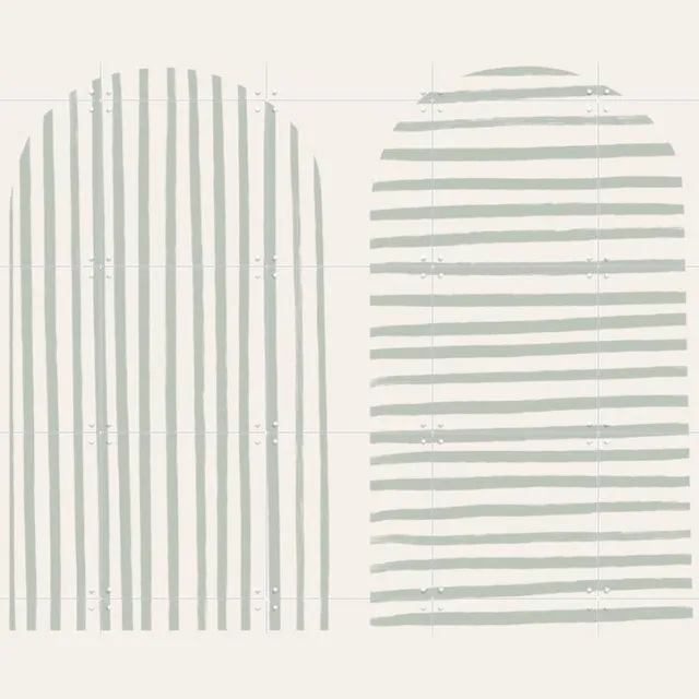 IXXI Striped Arches, Bohomadic Studio - 100 x 140 cm - Grote wanddecoratie en posters - Line art, Minimalisme, Strepen, Illustraties, Geometrische Lichte tinten / Pastel kleuren / Groen