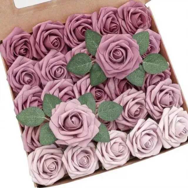 YYchan 25-delige Set Kunstrozen Foam - Diep Roze Met Buigbare Steel & Bladeren