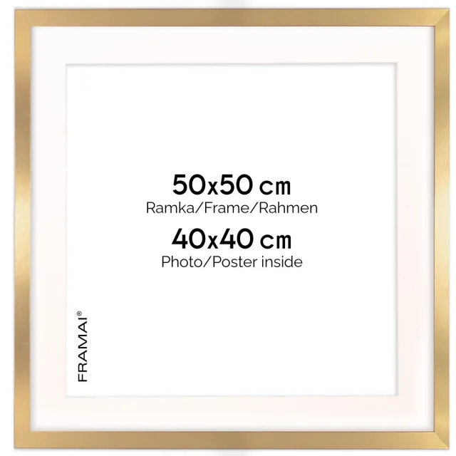 FRAMAI Gouden Fotolijst 50x50 cm met Passe-partout (40x40 cm)