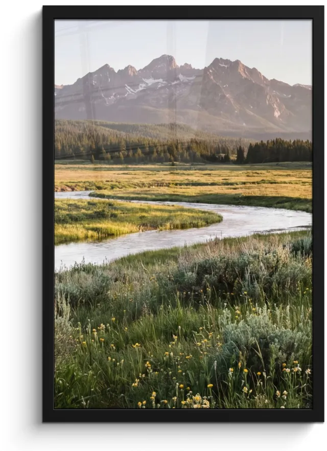 FrameYourWall Poster in lijst - Fotolijst 40x60 cm - Posters - Berglandschap - Rivier - Bos - Posterlijst zwart - Decoratie - Wanddecoratie woonkamer - Muurdecoratie slaapkamer