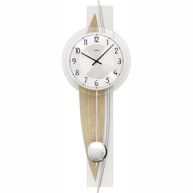 AMS 7455 wandklok met slinger. Sonomahout en aluminium Beige