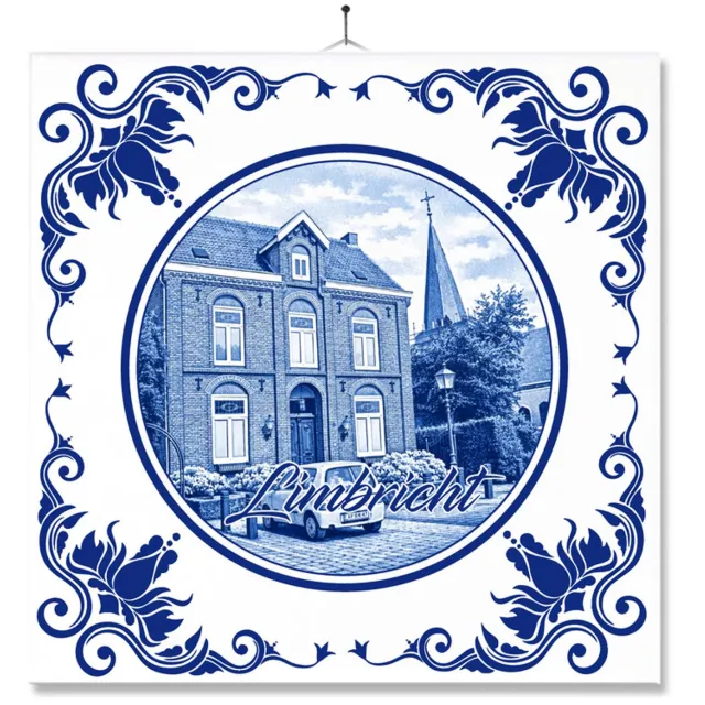 MC Living Tegel Met Opdruk | Limbricht | Delft Blauw | Cadeau | Inclusief Geschenkdoos | Standaard | Ophangsysteem