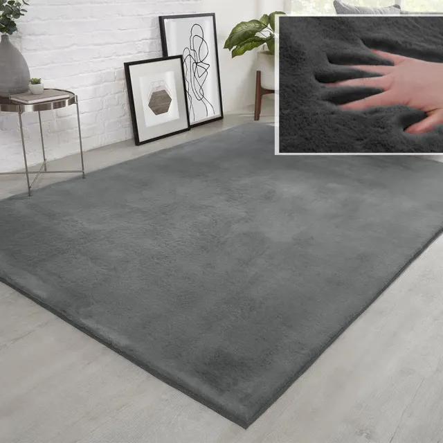 flycarpets Fluffy Hoogpolig Super Zacht Effen Vloerkleed - Grijs - 80x150 cm