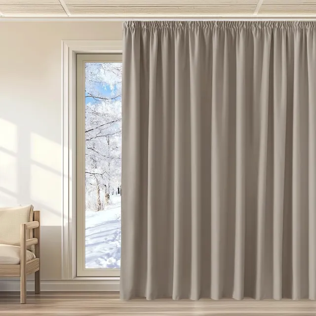 Famanu Verduisterende thermische gordijnen met plooiband, 300B x 240H cm, geschikt voor woonkamer en slaapkamer, zandkleur, warmte- koude-isolerend, kant-en-klaar