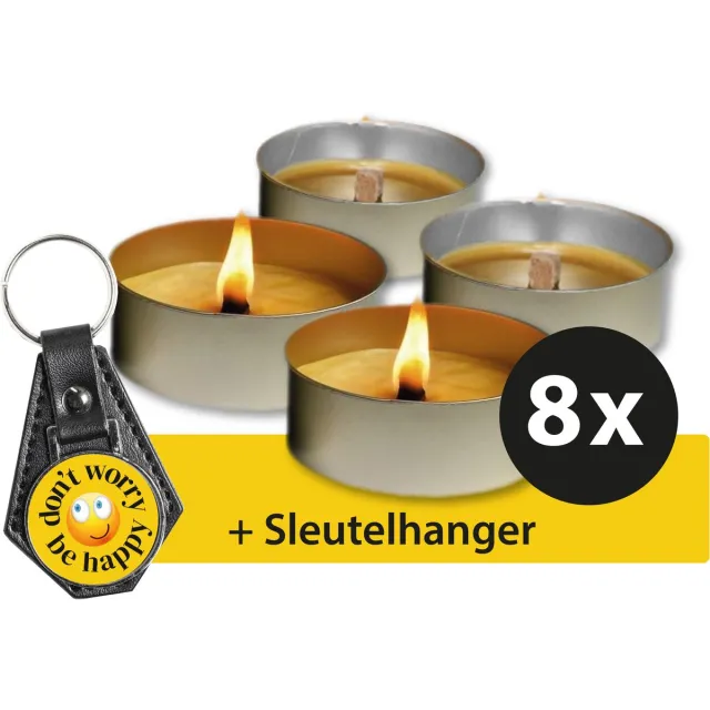 Vulcan Vuurschaal - Vlamschaal - Buitenkaars - Waakvlam - Kaars - 4-5 branduren - 8 stuks - inclusief sleutelhanger zilver