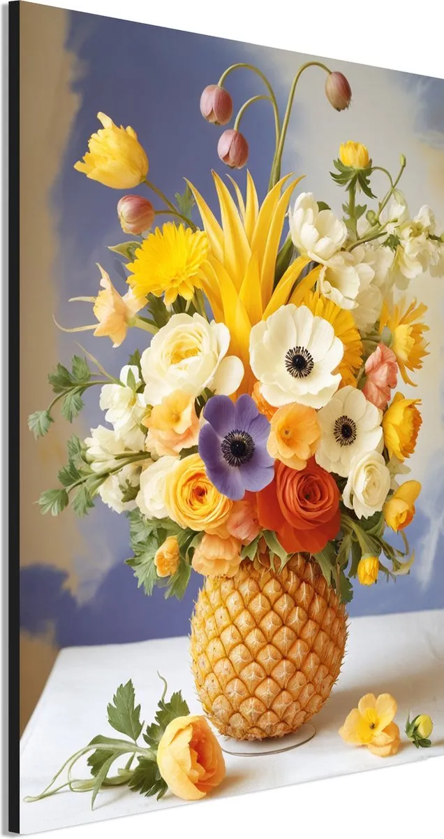De Online Drukwinkel Wanddecoratie Metaal - Aluminium Schilderij Ananas Bloei - 60 x 40 cm - Ananas - Muurdecoratie woonkamer en slaapkamer - Inclusief ophangsysteem - Modern - Modern - Displate alternatief Geel