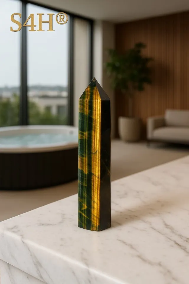 S4H Tijgeroog Gepolijste Punt nr. 7 – 136 gram – Goud & Blauw – Hoge Kwaliteit TIJGEROOG GOUD BLAUW 136 mm