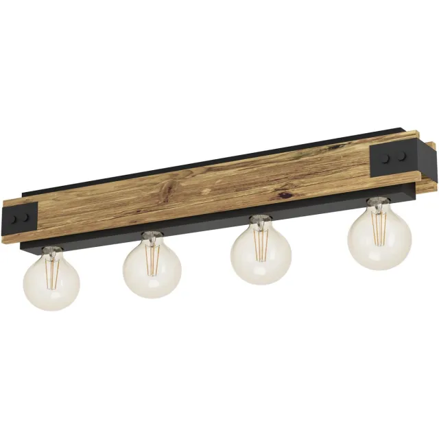 Eglo Layham Plafondlamp - E27 - 76 cm - Hout/Staal - Bruin/Zwart