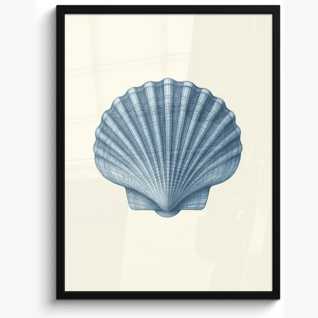 FrameYourWall Poster in lijst - Fotolijst 50x70 cm - Posters - Ribbels - Blauw - Schelp - Posterlijst zwart - Decoratie - Wanddecoratie woonkamer - Muurdecoratie slaapkamer Schelp - Ribbels
