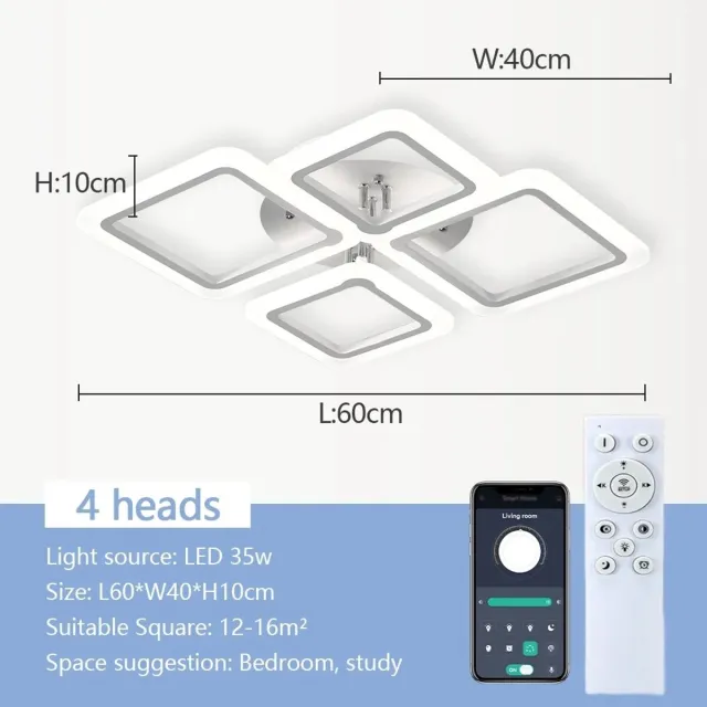 Premium Finds Cherry Finds - 4 Heads - Moderne Led Plafondlamp - Inclusief Afstandsbediening- En Smart App - Woonkamer, Slaapkamer, Keuken - Hoogwaardig Metaal - Elegant Ontwerp Wit
