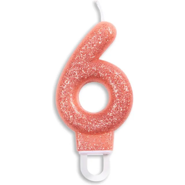 Wefiesta Wefiesta Cijferkaars 6 Glitter 7 Cm Wax Zalmroze - Verjaardagskaarsje - Zalmroze Zie titel