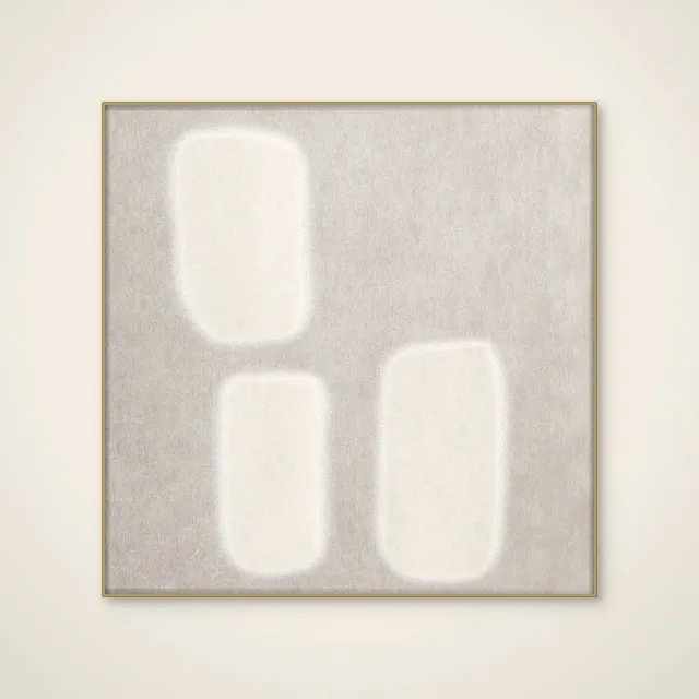 HelloWalls Akoestisch schilderij - 100 x 100 cm - Cream Textured Shapes van Alma - Abstracte wanddecoratie - goud textielframe Meerkleurig