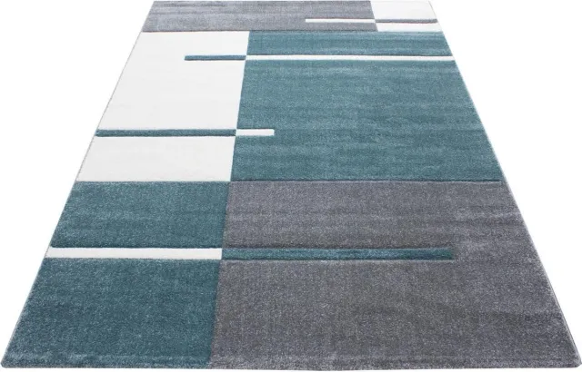 Ayyildiz Laagpolig vloerkleed, geruit patroon, blauw, woonkamerkleed, jute achterkant, afmeting: 200 cm x 290 cm