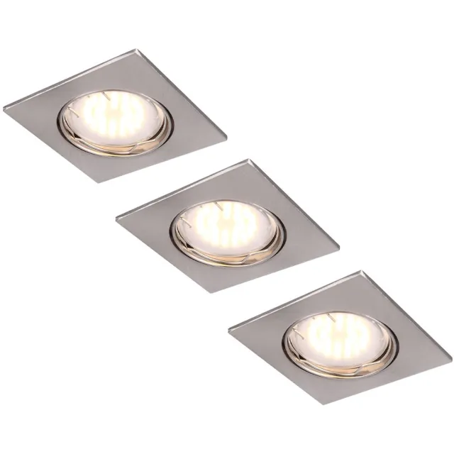 Globo Lighting LED inbouwspot vierkante plafondlamp plafondlamp hal draaibaar, aluminium mat nikkel, 5W 330lm warm wit, LxBxD 8x8x10 cm, set van 3 zilver