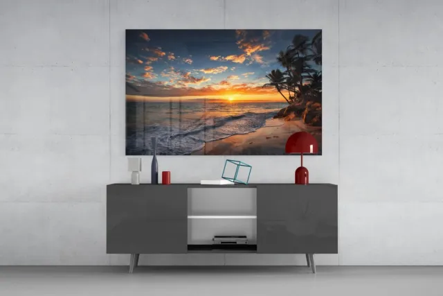 Insigne Art Insigne Glazen Schilderijen - Zonsondergang Op De Zee - Landschap - Geharde Glasschilderij - 72x46 cm - 4 mm Kleurrijk