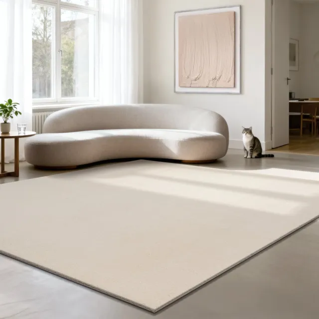 the carpet RELAX – Extra zacht & wasbaar vloerkleed (30°C) met antislip, fluweelachtige structuur – voor woonkamer of slaapkamer – Crème 240 x 240 cm vierkant