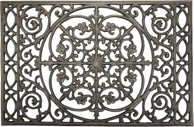 Famanu Robuuste gietijzeren deurmat, 56 x 36,5 cm, antislip en decoratief, voor entree en tuin Transparant