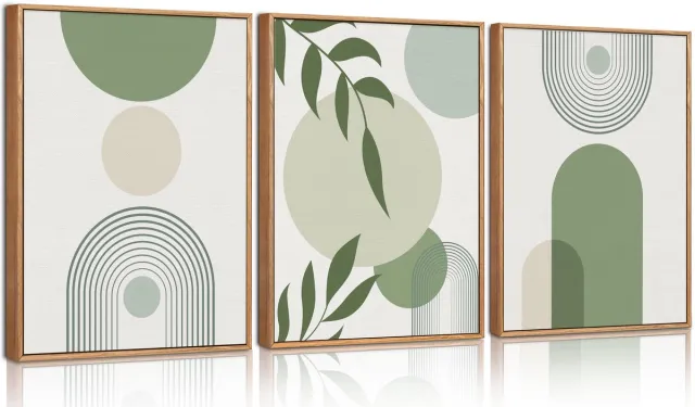 Unyqoos Abstracte botanische canvaswanddecoratie set voor moderne interieurs groen