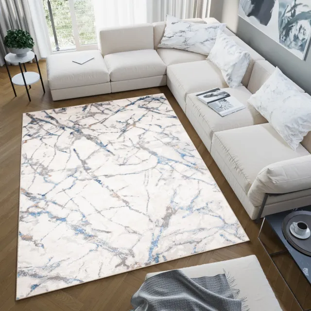 Tapiso Valley Vloerkleed Abstract Modern Tapijten Woonkamer Lichtbeige Blauw