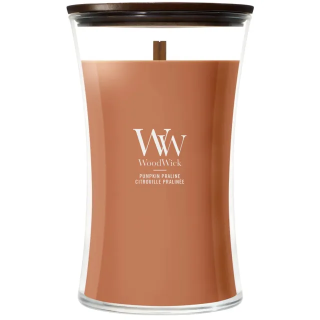 Woodwick Hourglass - Pumpkin Praline - Large Geurkaars - 130 branduren Oranje