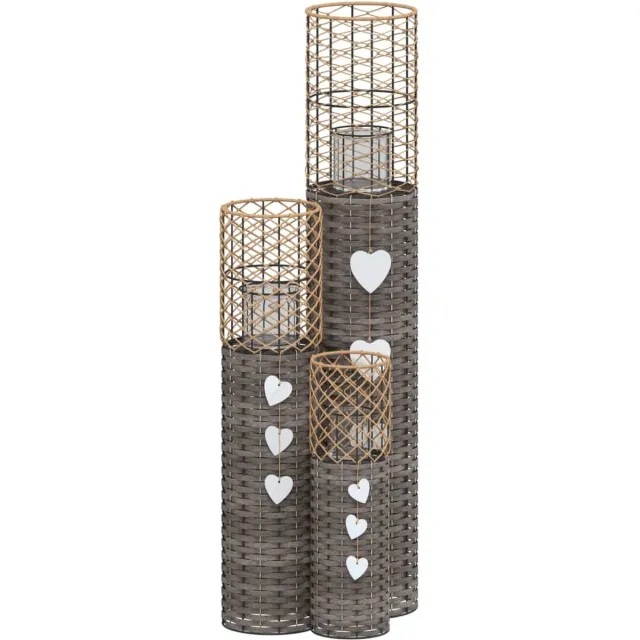 vidaXL Kaarsenhouders - 3 - st - wicker - grijs
