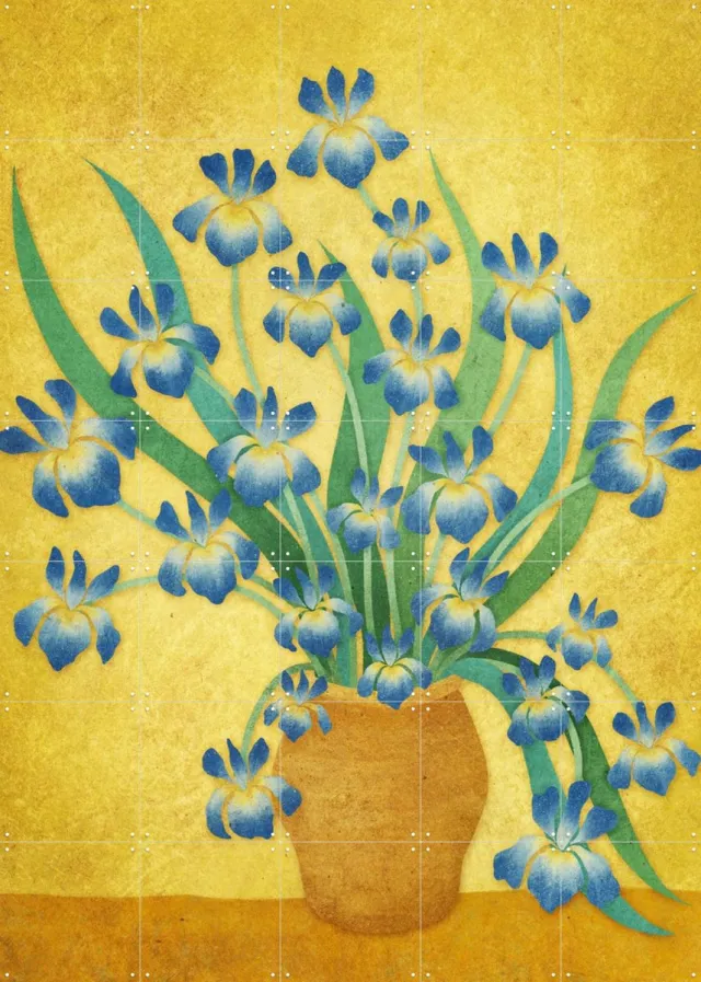 IXXI Irises, Rebecca Flaherty & Van Gogh 21st Century - 100 x 140 cm - Grote wanddecoratie en posters - Klassiek, Illustraties, Impressionisme Blauw / Warme kleuren