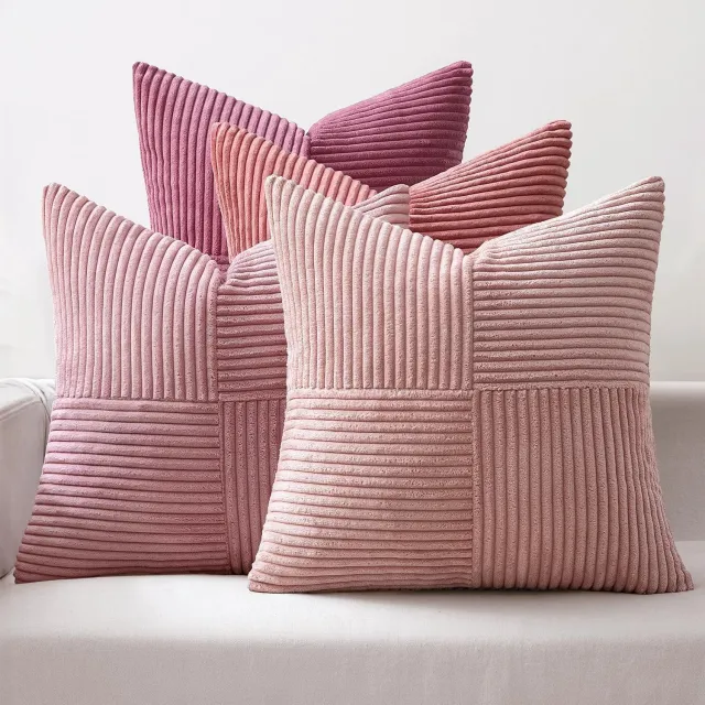 FLITI Kussenhoes - ribfluweel patchwork - voor sofa en bank - kussenhoes - voor thuisgebruik - roze patchwork - 40x40 cm - 4 stuks