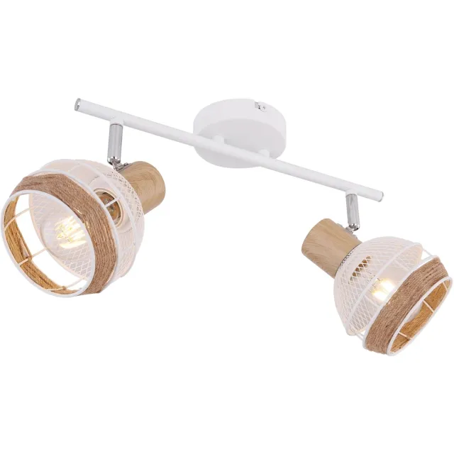 Globo Vintage plafondlamp spot spot strip verstelbaar hout-look woonkamerverlichting kooilamp Globo 54021-2 Wit