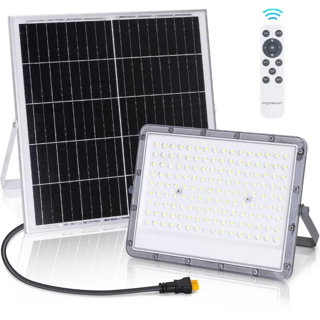 Aigostar 10GT0 - 144 LED - Buitenlamp- Afstandsbediening - Dimbaar - Timer - IP65 - Buitenverlichting Zonne Energie - LED Schijnwerper - 200W Grijs