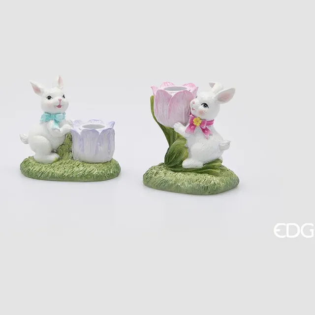 EDG - Enzo De Gasperi EDG Enzo De Gasperi Konijn kandelaar set van 2 H10 D10 Pasen paasdecoratie meerkleurig