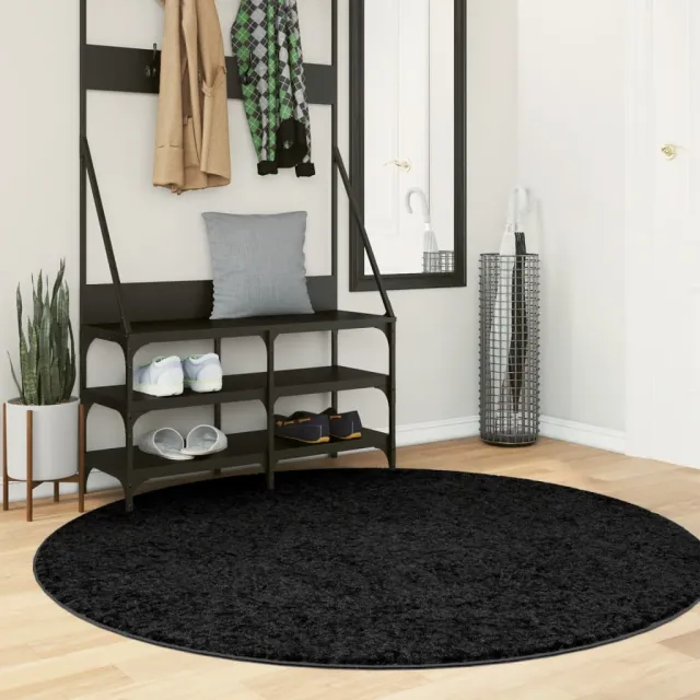 vidaXL Vloerkleed OVIEDO laagpolig Ø 160 cm zwart, foto 2