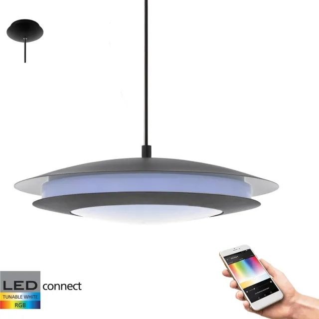 Eglo Connect Moneva-C - Hanglamp - Wit en gekleurd licht - Ø485- Zwart - Wit Zwart/Wit