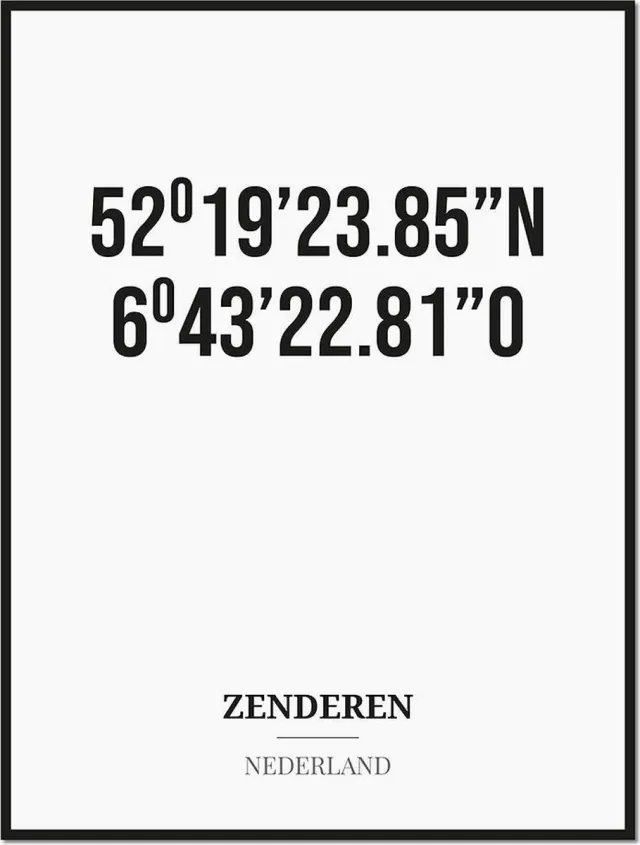 Studio216 Poster/kaart ZENDEREN met coördinaten zwart, wit