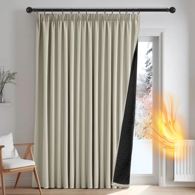 Famanu Verduisterende gordijnen met strepen, dikke thermische gordijnen voor woonkamer en deuren, 300×220 cm, beige, bieden optimale verduistering en thermische isolatie voor een comfortabele sfeer in uw leefruimte