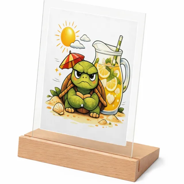 Mr Cadeautjes Glasframe met vaste tekst - design Een norse schildpad met een mini-parasol en een tropische li | cadeau Wit