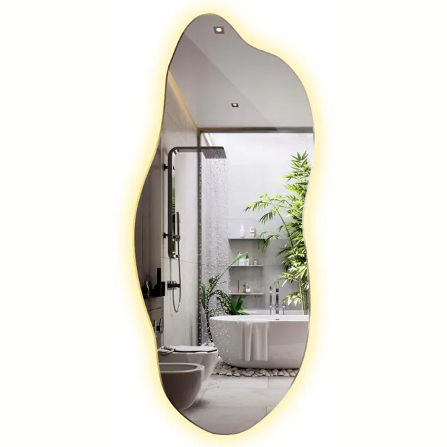 TULUP LED Spiegel - Organische Spiegel Met LED Verlichting - 35x80 cm - Asymmetrische Spiegel Led - Halspiegel - Warm Wit 3000K - Onregelmatige Spiegel Met LED - Moderne Wandspiegel
