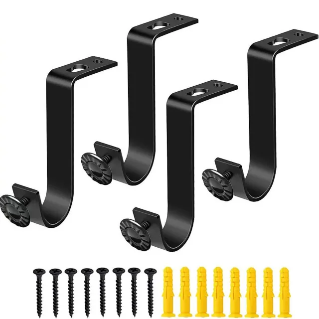 KZQ 4 Stuks Gordijnroede beugel – Gordijnroedehaak - Plafondmontagebeugel van aluminiumlegering - Gordijn accessoires - Inclusief schroeven – Zwart
